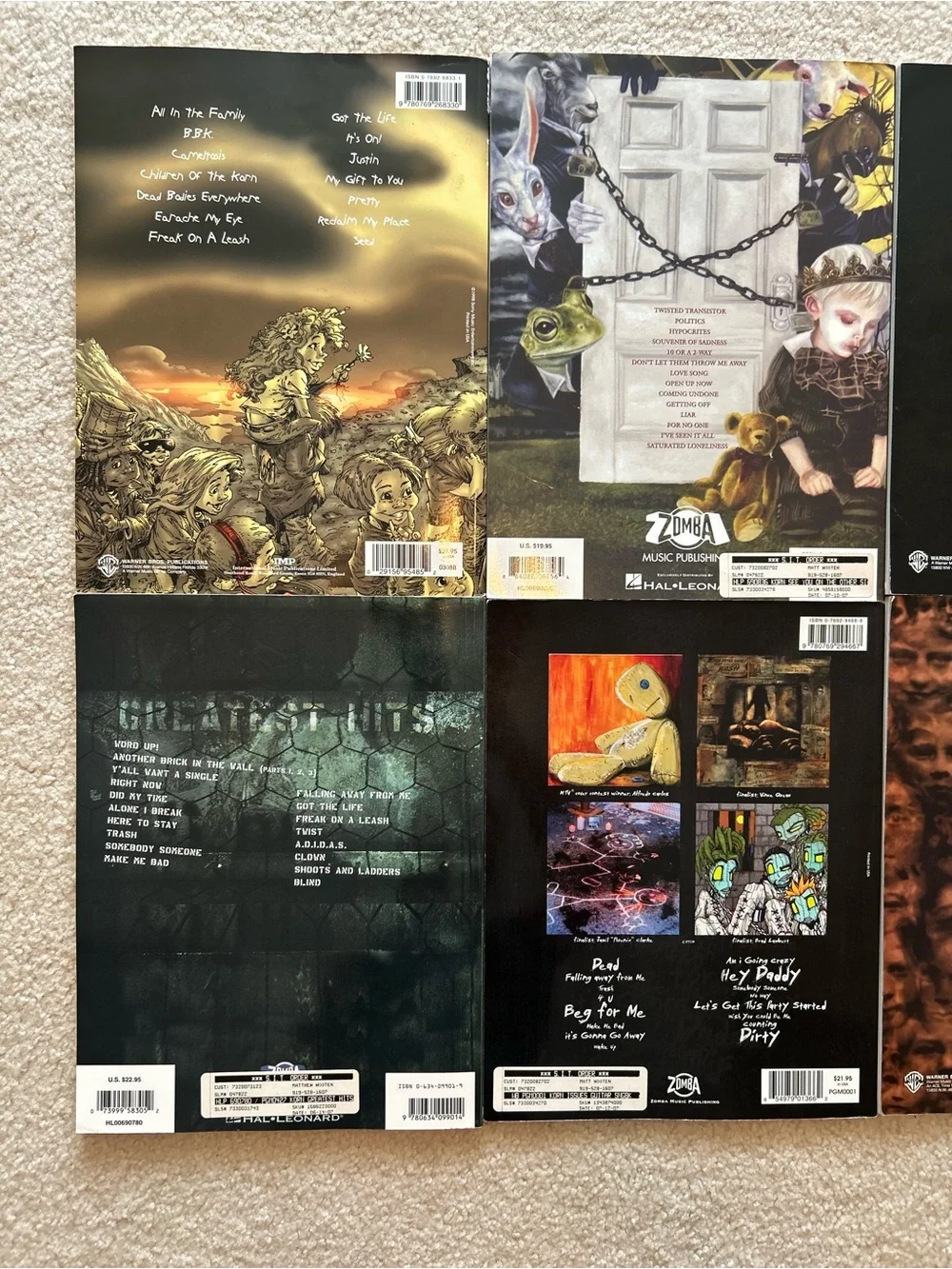 Collection of 6 Korn Authentic Guitar Tab Songbook Sheet Music Vintage